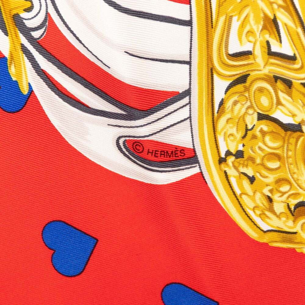 HERMES Red Silk Love Scarf - Picture 7 of 9